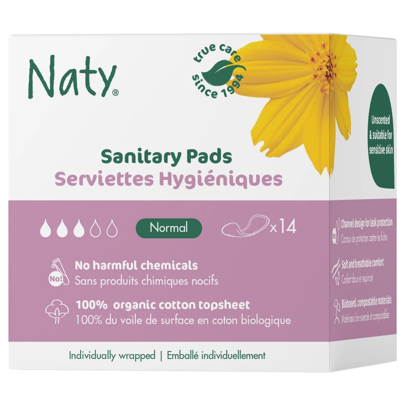 Serviettes hygiéniques bio Naty Normal - flux léger à moyen (14 pièces)