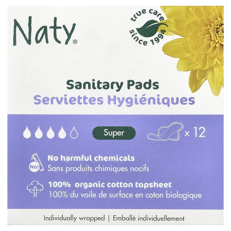 Serviettes hygiéniques bio Naty Super - flux moyen à fort (12 pièces)