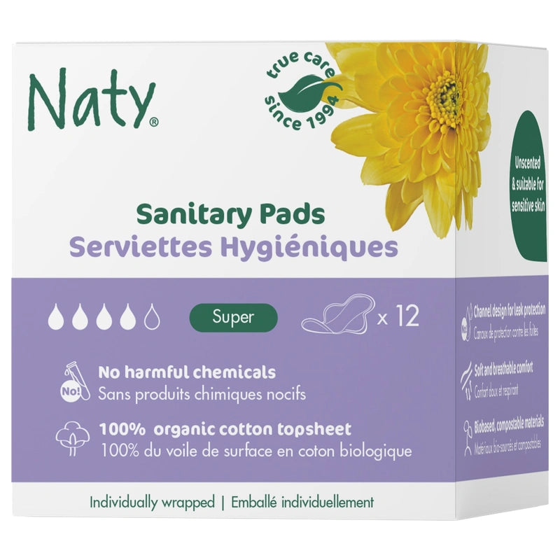 Serviettes hygiéniques bio Naty Super - flux moyen à fort (12 pièces)