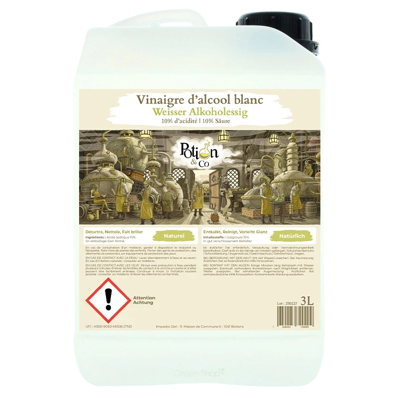 Natürlicher weißer Alkoholessig 10 % - 3 l - Potion &amp; Co