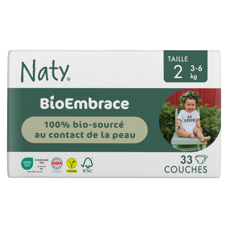 Couches jetables BioEmbrace Taille 2 - 3-6 kg - 33 pièces - Naty