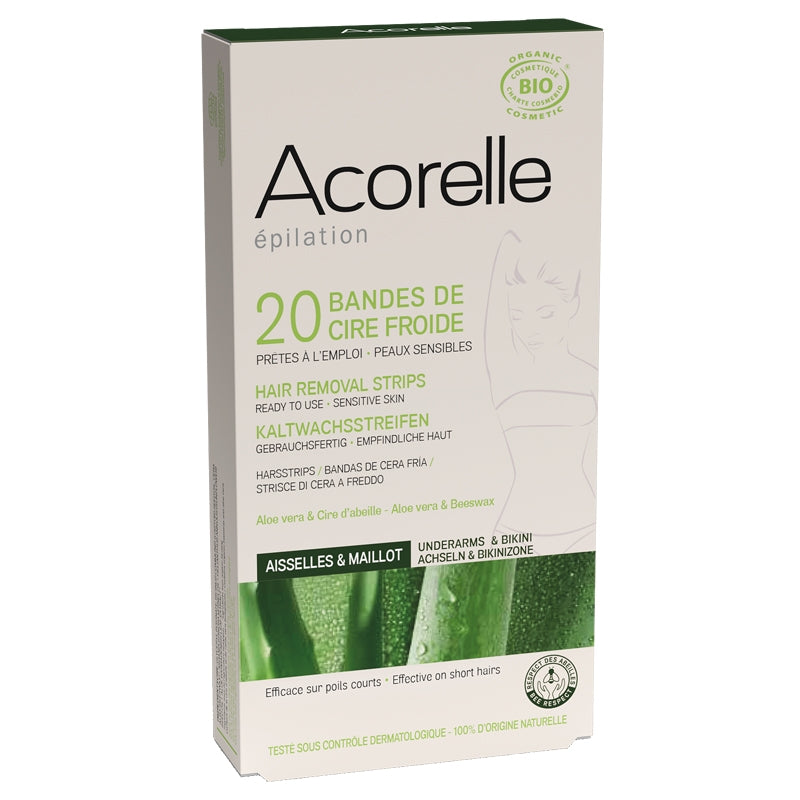 Bio-Kaltwachsstreifen zur Haarentfernung in Achselhöhlen und Bikinizone – 20 Streifen – Acorelle