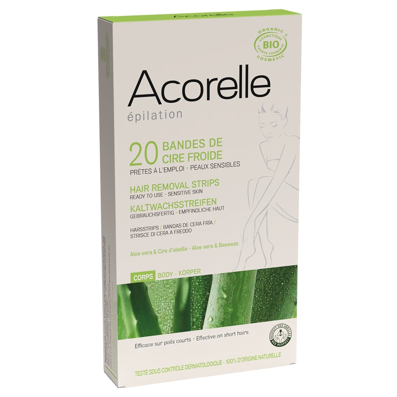 Bio-Kaltwachsstreifen zur Körperhaarentfernung – 20 Streifen – Acorelle