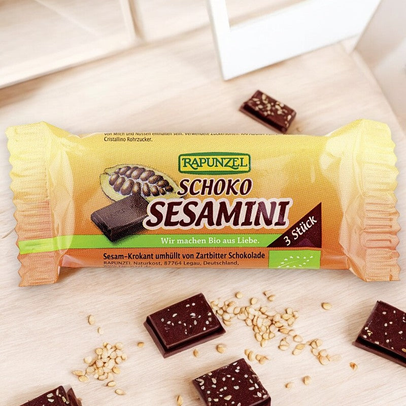 Sesamini Bio-Knusperriegel mit Sesam und Schokolade – 27 g – Rapunzel