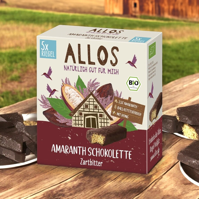 Bio-Amaranth-Riegel aus dunkler Schokolade – 140 g – Allos
