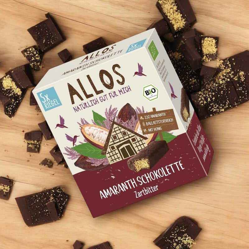 Bio-Amaranth-Riegel aus dunkler Schokolade – 140 g – Allos