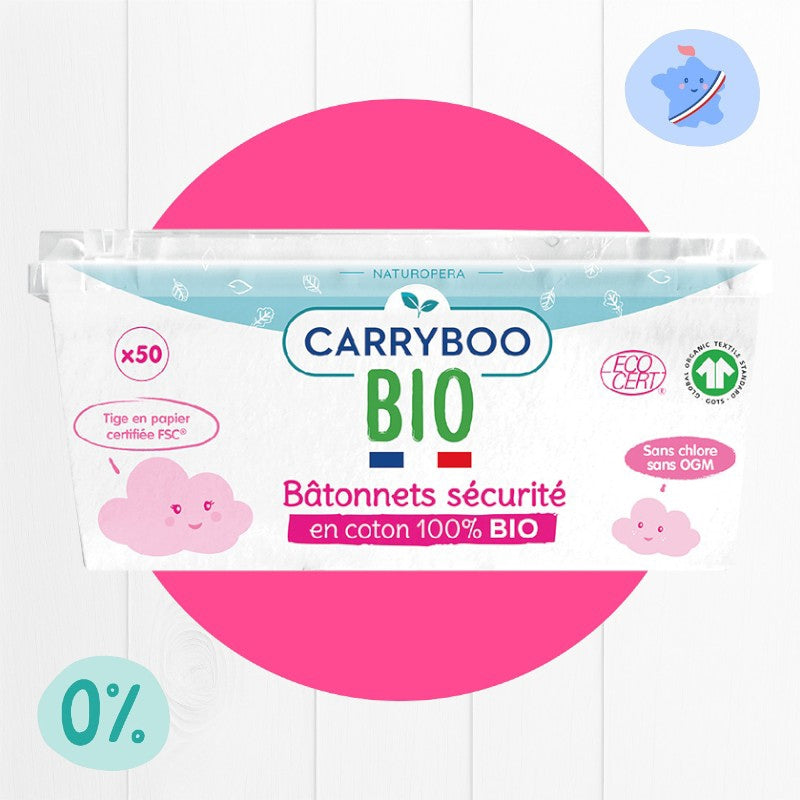Bâtonnets sécurité en coton BIO - 50 pièces - Carryboo