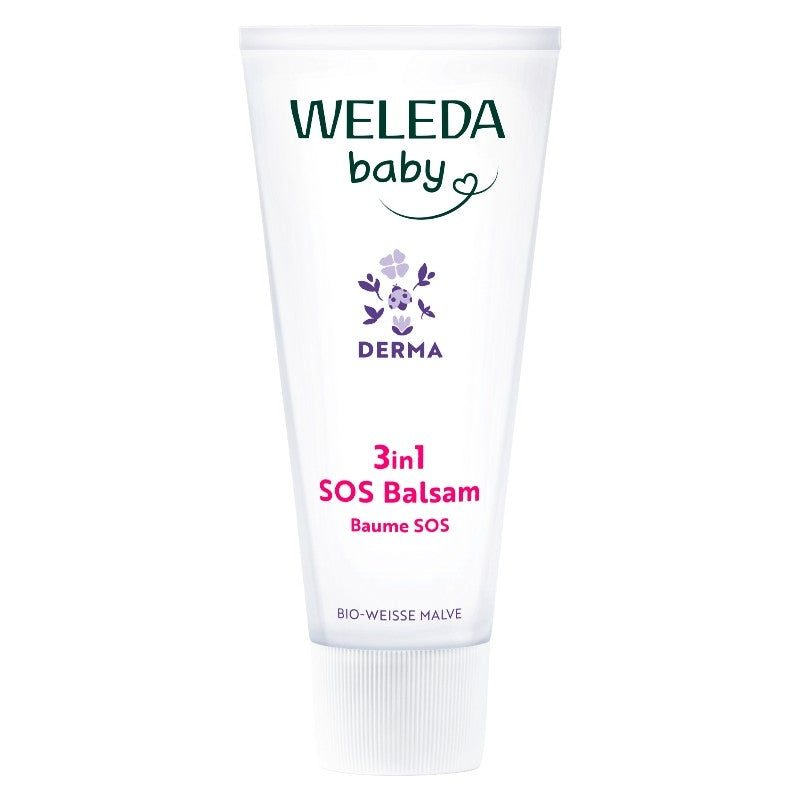 Weleda 3-in-1 Bio-Baby-SOS-Balsam, Mauve und Weiß – 50 ml