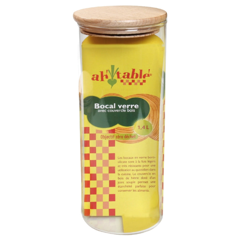 Bocal en verre 1,4l couvercle bois (stockage vrac) - ah table !