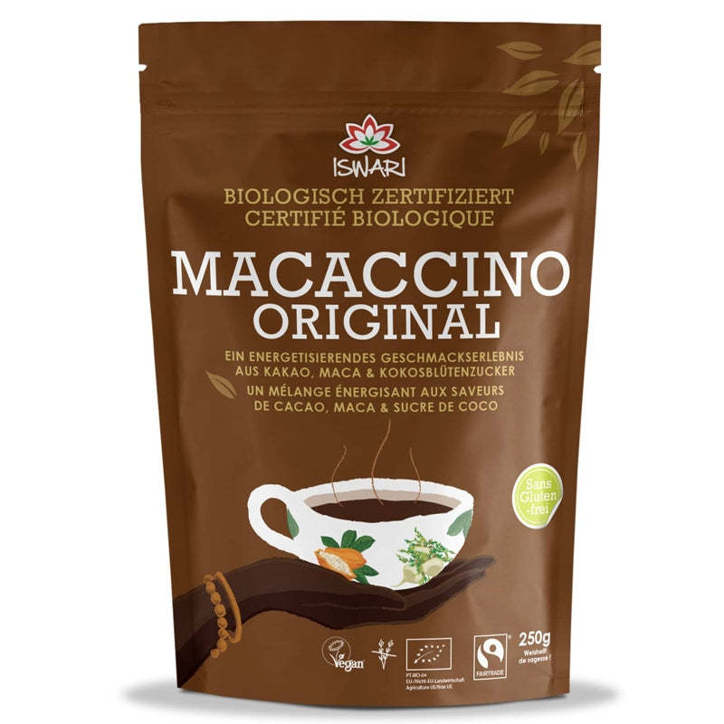 Macaccino Original Getränk aus Kakao, Maca und Bio-Kokosnusszucker – 250 g – Iswari