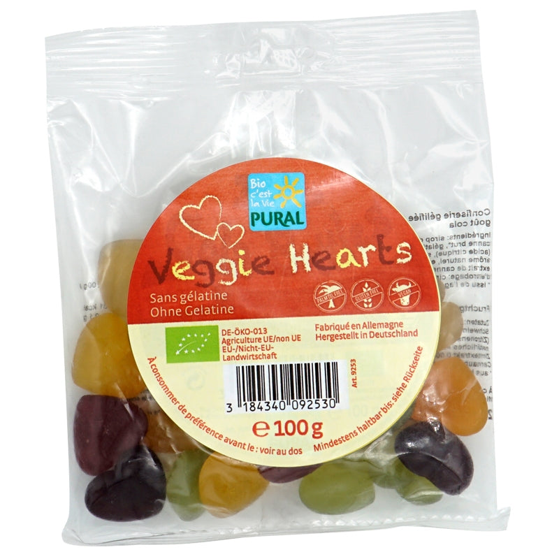Bio-Fruchtherzbonbons ohne Gelatine – Gemüseherzen – 100 g – Pural