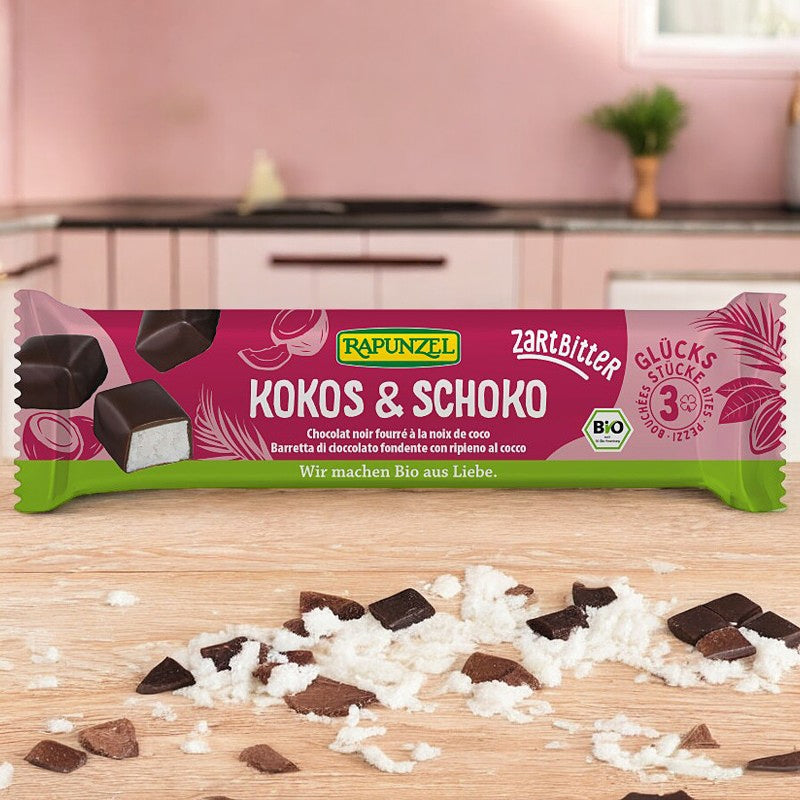 Bio-Kokosnuss-Häppchen aus dunkler Schokolade – 3 Stück – Rapunzel