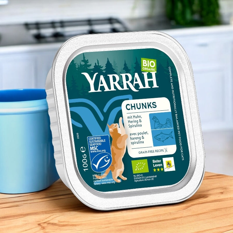 Bouchées poisson en sauce avec spiruline pour chat BIO - 100g - Yarrah