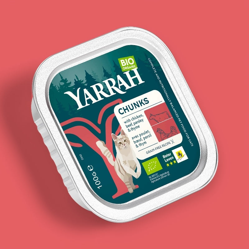 Bio-Hühnchen- und Rindfleisch-Katzenfutter in Soße – 100 g – Yarrah