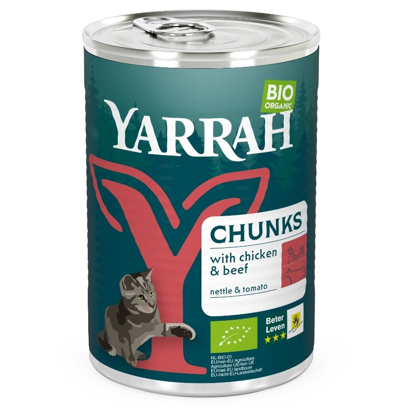 Bouchées poulet & boeuf en sauce pour chat BIO - 405g - Yarrah