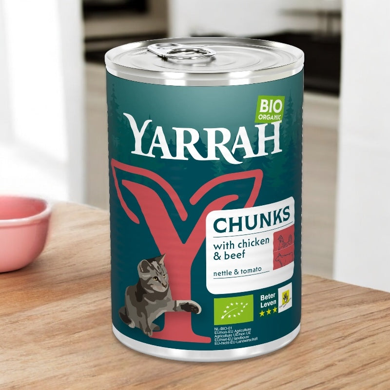 Bouchées poulet & boeuf en sauce pour chat BIO - 405g - Yarrah