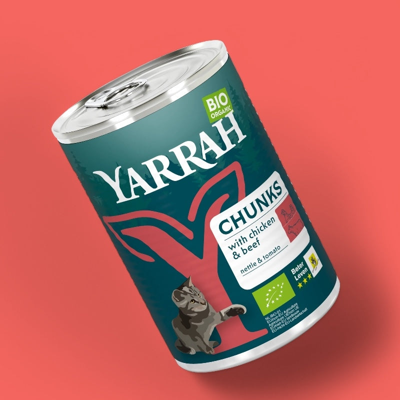 Bio-Hühnchen- und Rindfleisch-Katzenhappen in Soße – 405 g – Yarrah