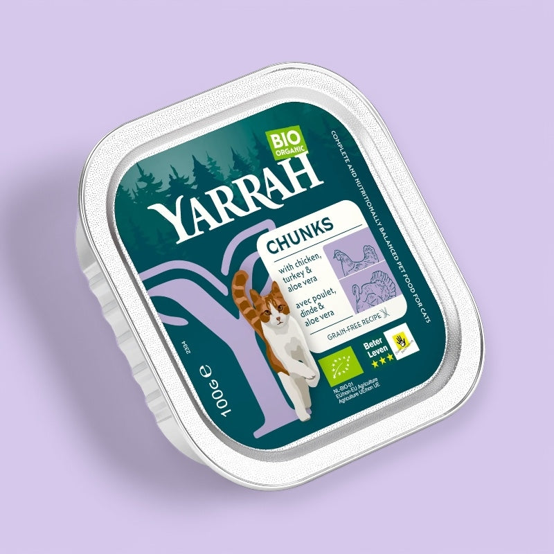 Bio-Hühnchen- und Putenhappen in Soße mit Aloe Vera für Katzen - 100 g Yarrah