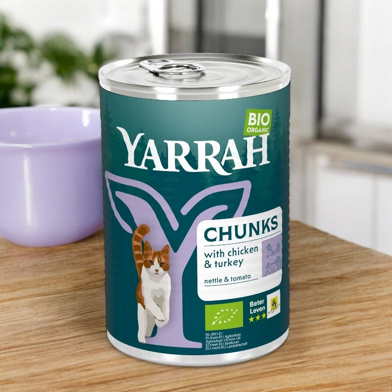 Bouchées poulet & dinde en sauce pour chat BIO - 405g - Yarrah