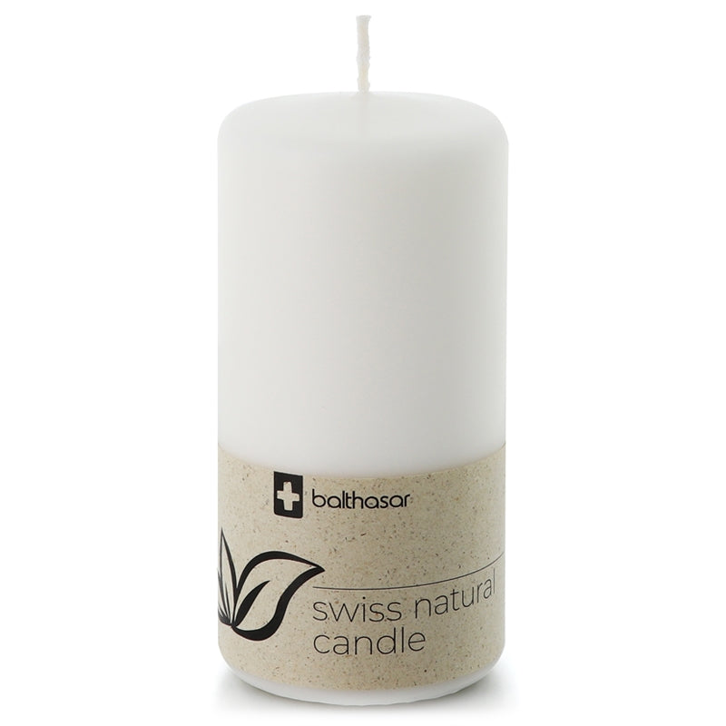 Weiße zylindrische Kerze aus pflanzlichem Stearin, 70 x 130 mm - Balthasar