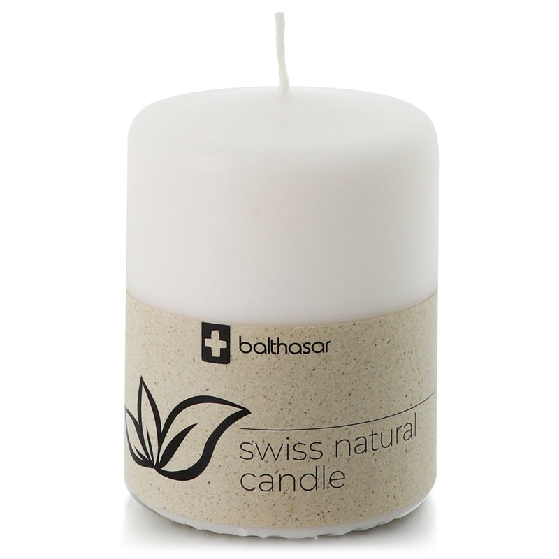 Weiße zylindrische Kerze aus pflanzlichem Stearin, 70 x 90 mm - Balthasar