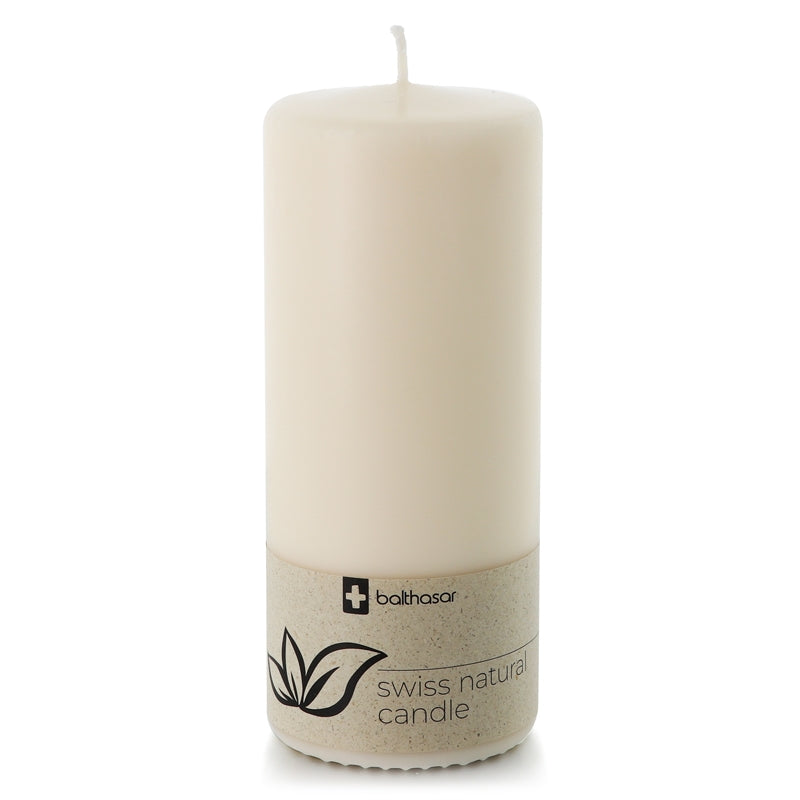 Cremefarbene, zylindrische Kerze aus pflanzlichem Stearin, 80 x 190 mm - Balthasar