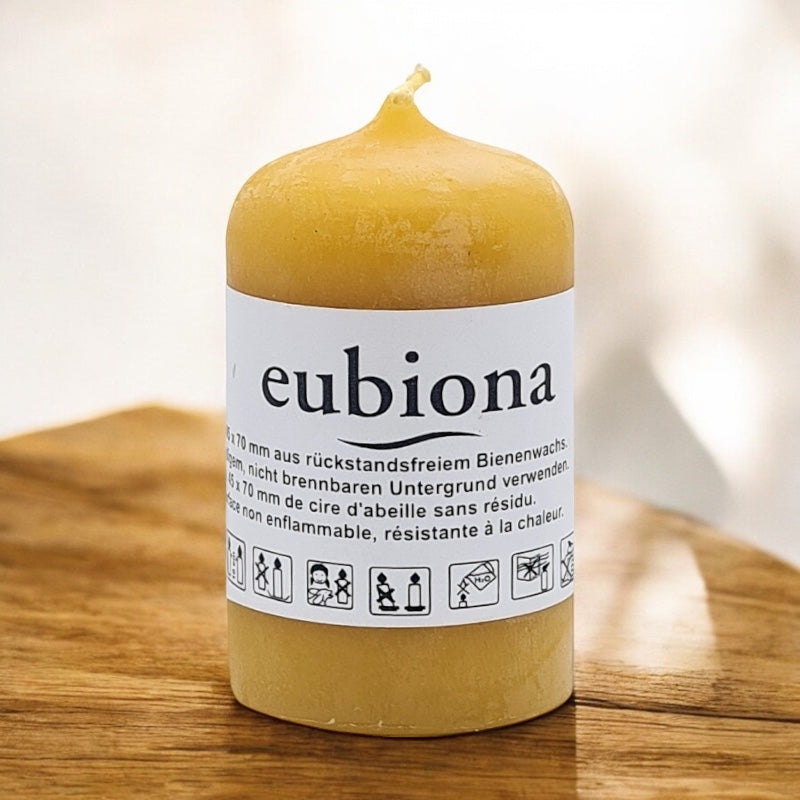 Bougie cylindrique en cire d'abeille naturelle 45 x 70 mm - Eubiona