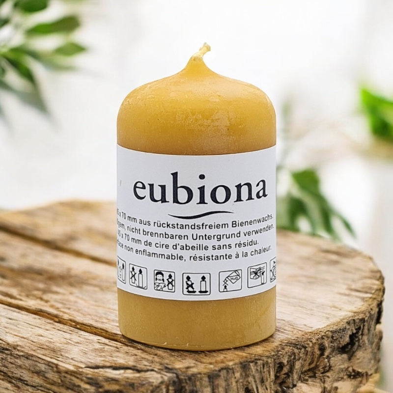 Bougie cylindrique en cire d'abeille naturelle 45 x 70 mm - Eubiona
