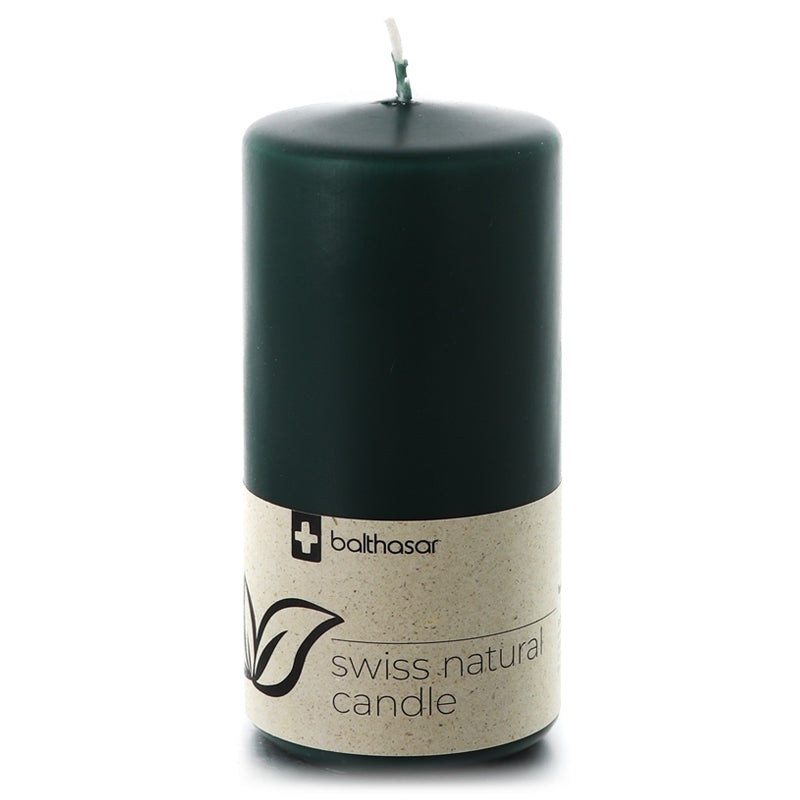 Dunkelgrüne zylindrische Kerze aus pflanzlichem Stearin, 70 x 130 mm - Balthasar
