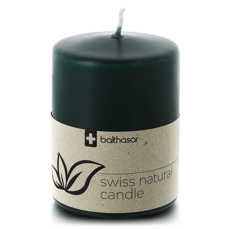 Dunkelgrüne zylindrische Kerze aus pflanzlichem Stearin, 70 x 90 mm - Balthasar