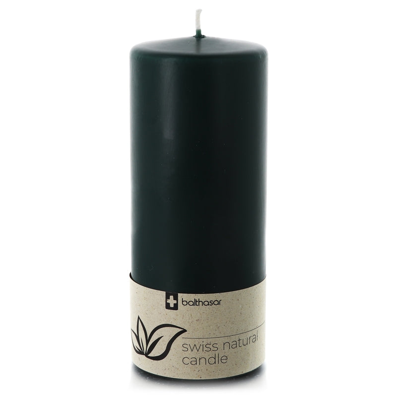 Dunkelgrüne zylindrische Kerze aus pflanzlichem Stearin, 80 x 190 mm - Balthasar