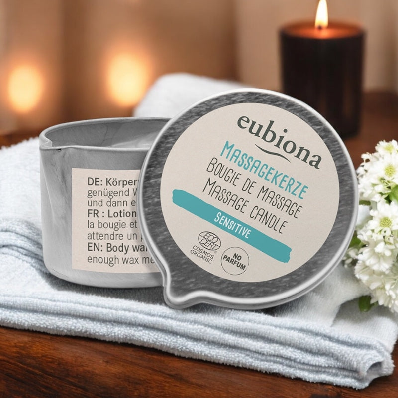 Bio-Massagekerze für empfindliche Haut, unparfümiert – 50 ml – Eubiona