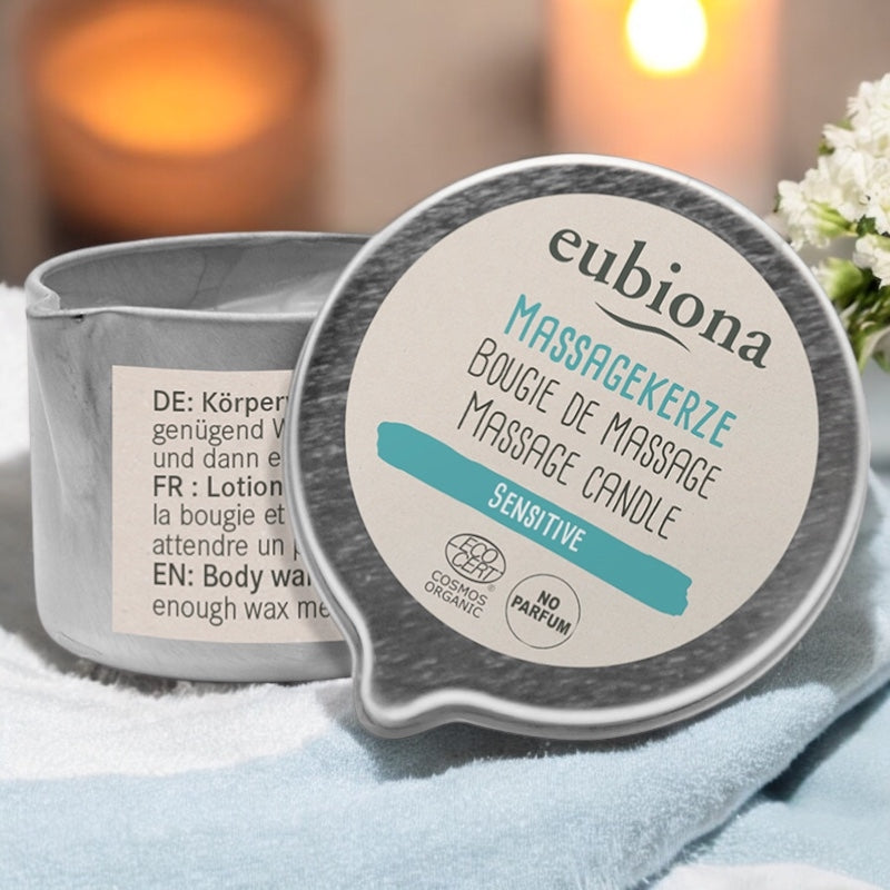 Bio-Massagekerze für empfindliche Haut, unparfümiert – 50 ml – Eubiona