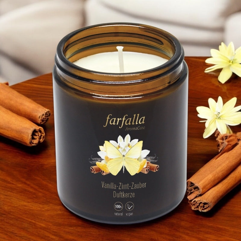 Bougie parfumée enchantement vanille-cannelle - 160g - Farfalla