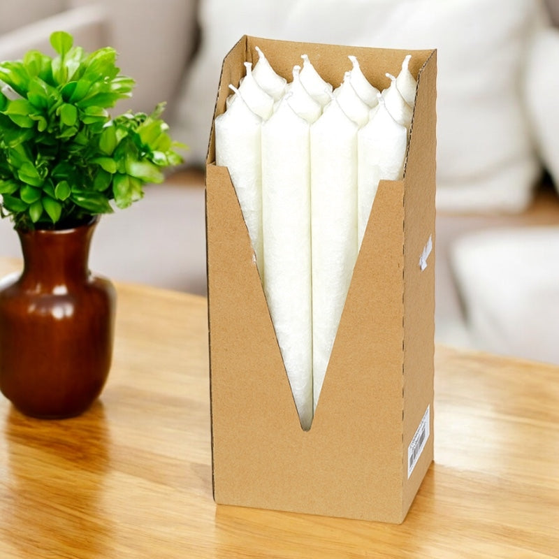 Weiße Stearin-Kerzenständer, 22 x 210 mm – 12 Stück – Eubiona