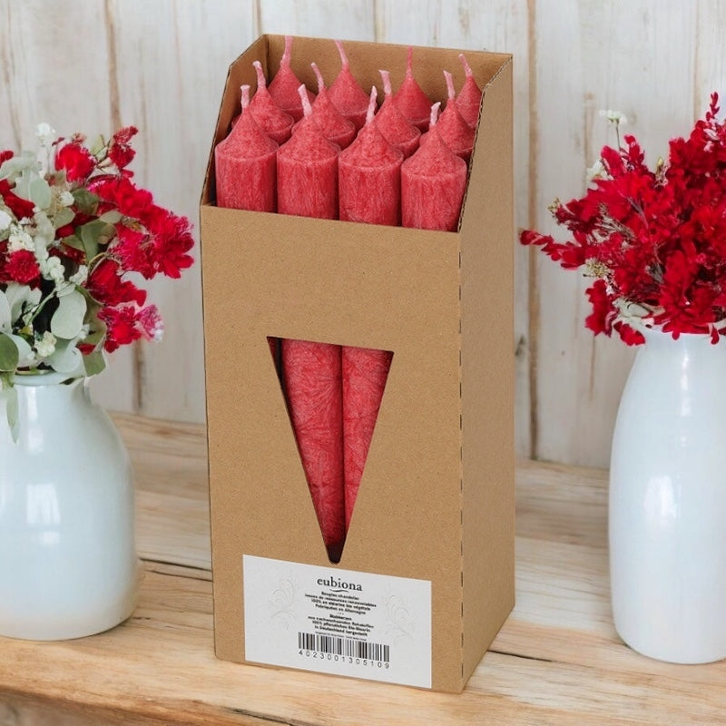 Burgunderfarbene Stearin-Kerzenständer, 22 x 210 mm – 12 Stück – Eubiona