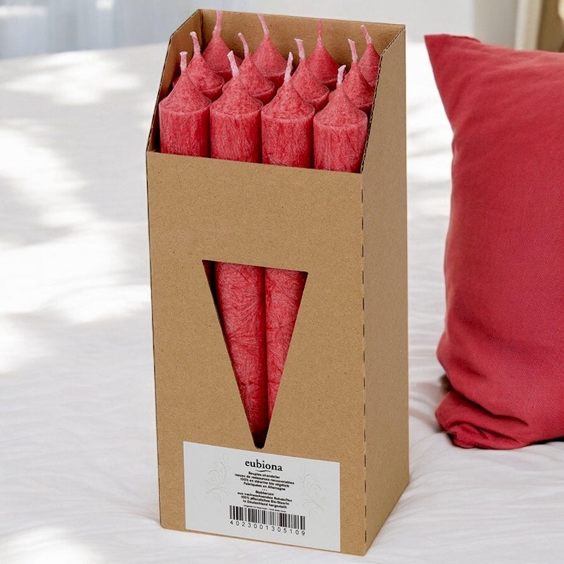 Burgunderfarbene Stearin-Kerzenständer, 22 x 210 mm – 12 Stück – Eubiona