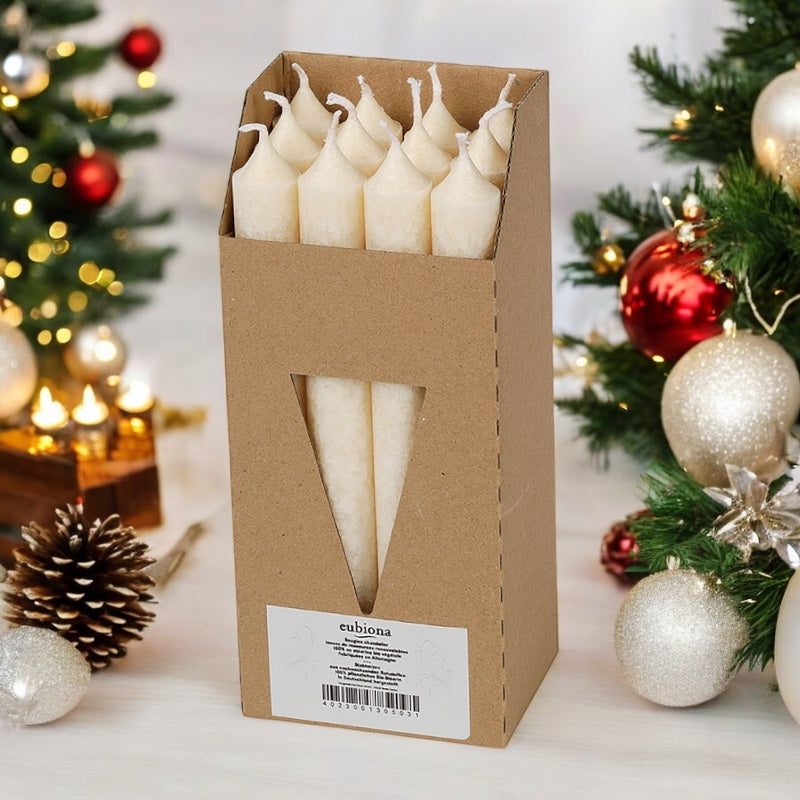 Kerzenhalter aus elfenbeinfarbenem Stearin, 22 x 210 mm – 12 Stück – Eubiona