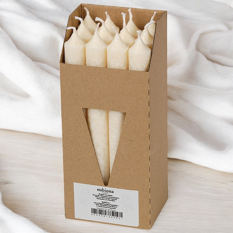 Kerzenhalter aus elfenbeinfarbenem Stearin, 22 x 210 mm – 12 Stück – Eubiona