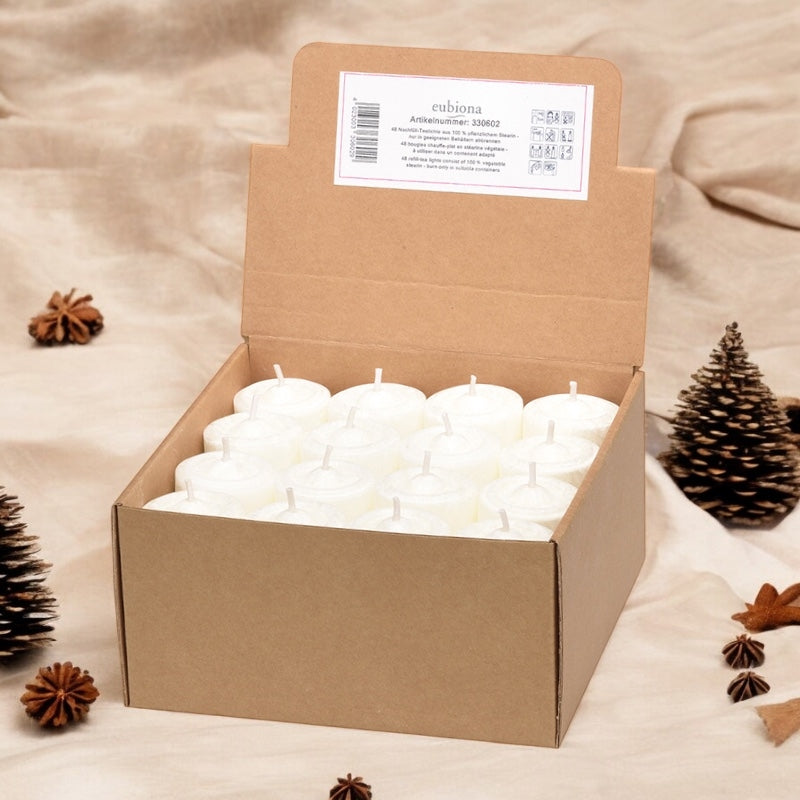 Teelichter aus Bio-Stearin ohne Halter, 20 x 35 mm – 48 Stück von Eubiona