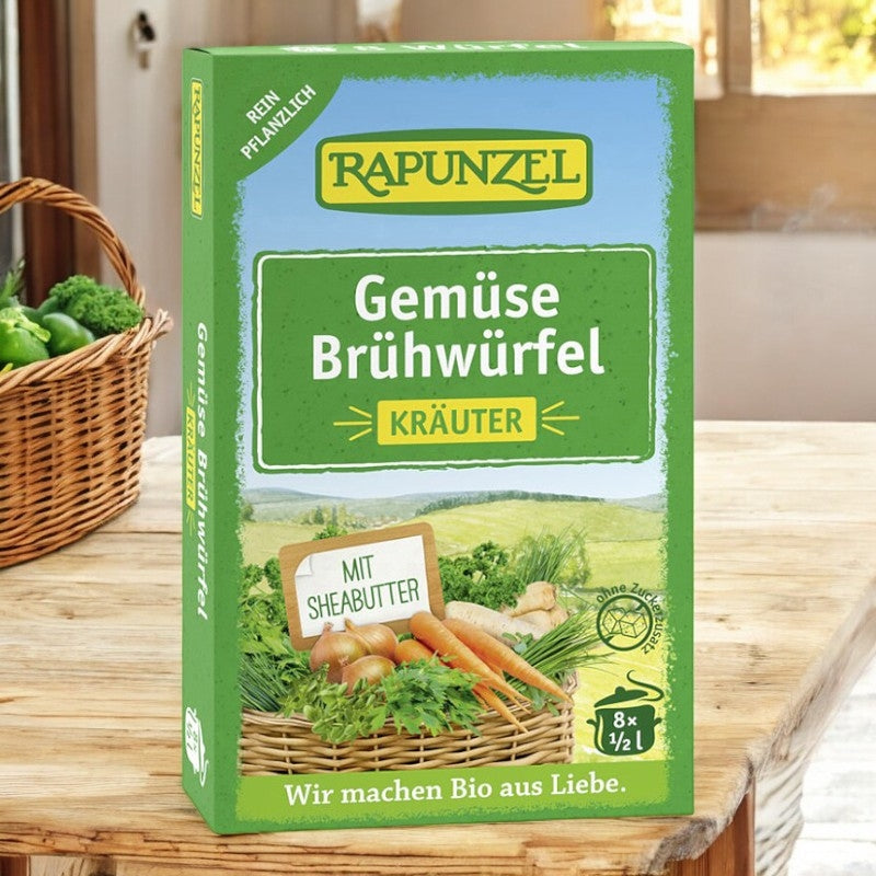 Gemüsebrühe mit Kräutern und Bio-Hefe – 8 Würfel – Rapunzel