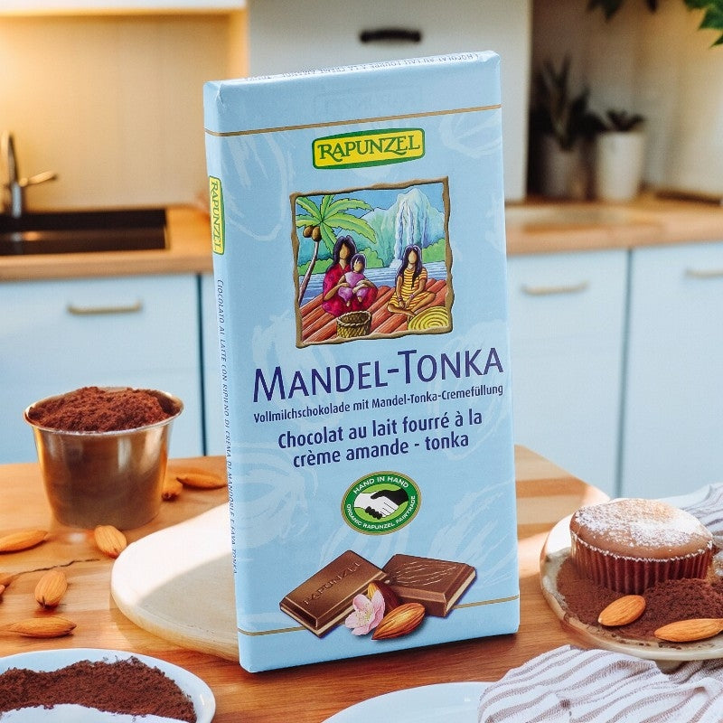Vollmilchschokolade gefüllt mit Bio-Mandel- und Tonkabohnencreme - 100 g - Rapunzel