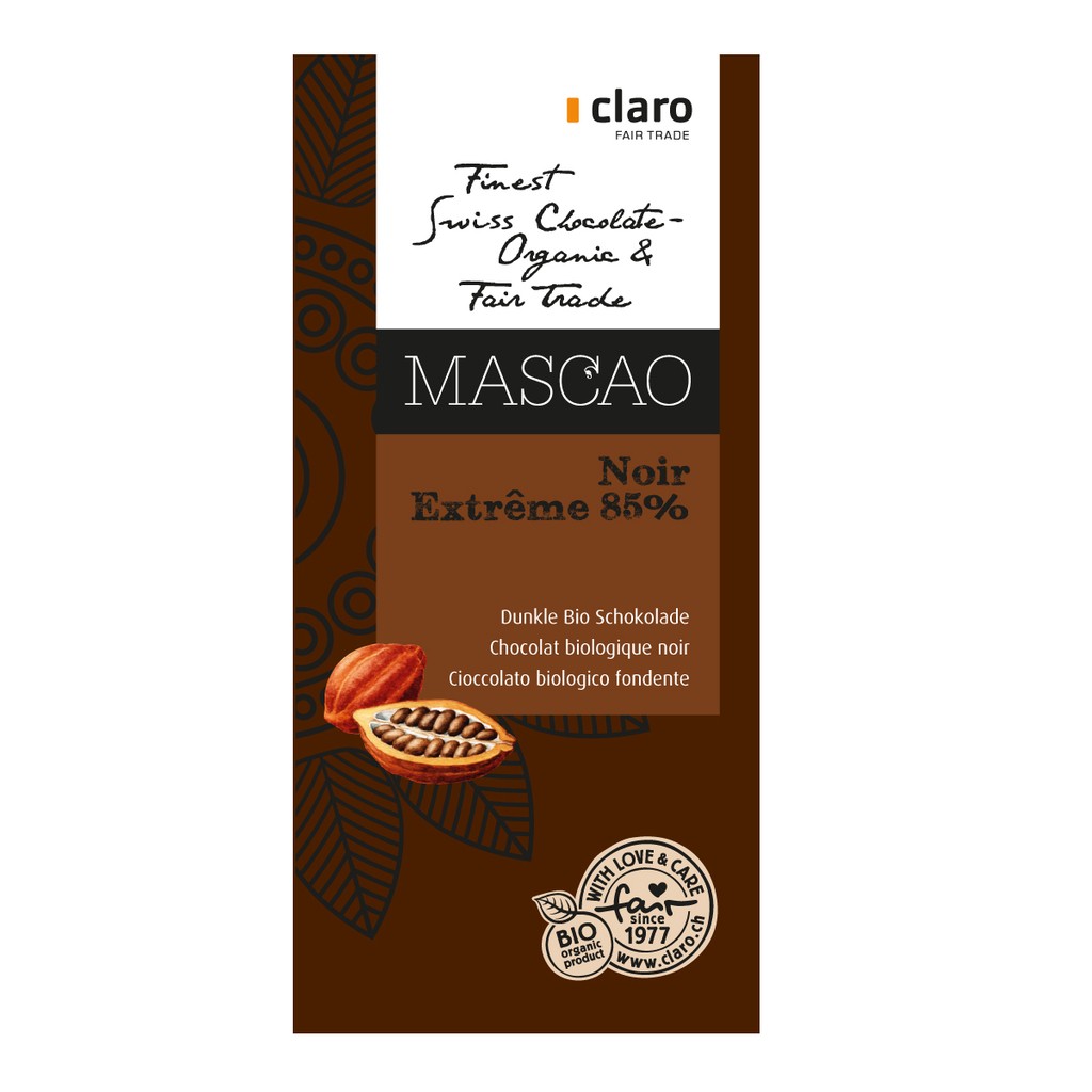 Bio-Zartbitterschokolade 85 % Mascao – 100 g – Claro