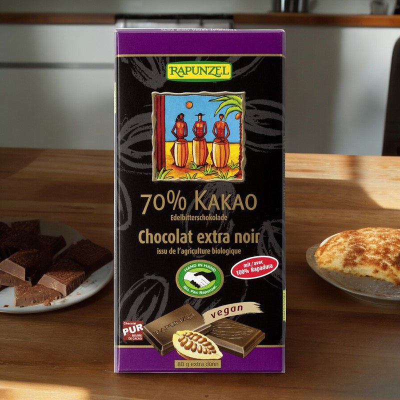 Extra dunkle Schokolade, 70 % Bio-Kakao – 80 g – Rapunzel