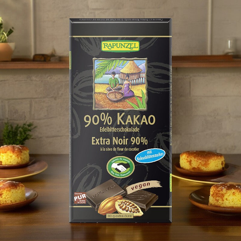 Chocolat extra noir 90% cacao & sève de fleur cocotier BIO - 80g - Rapunzel