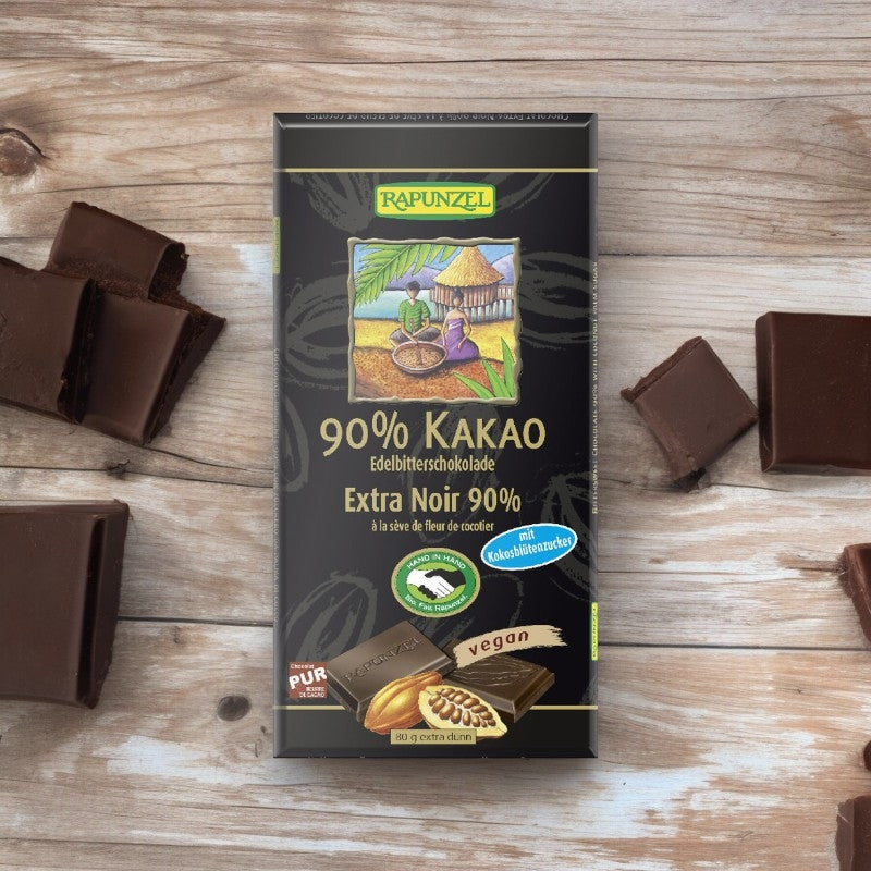 Chocolat extra noir 90% cacao & sève de fleur cocotier BIO - 80g - Rapunzel