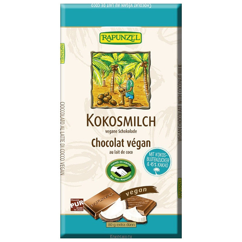 Vegane Bio-Schokolade mit Kokosmilch – 80 g – Rapunzel