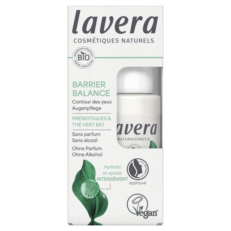 Bio-Augencreme mit Präbiotika und Grüntee für einen ausgeglichenen Teint – 15 ml – Lavera