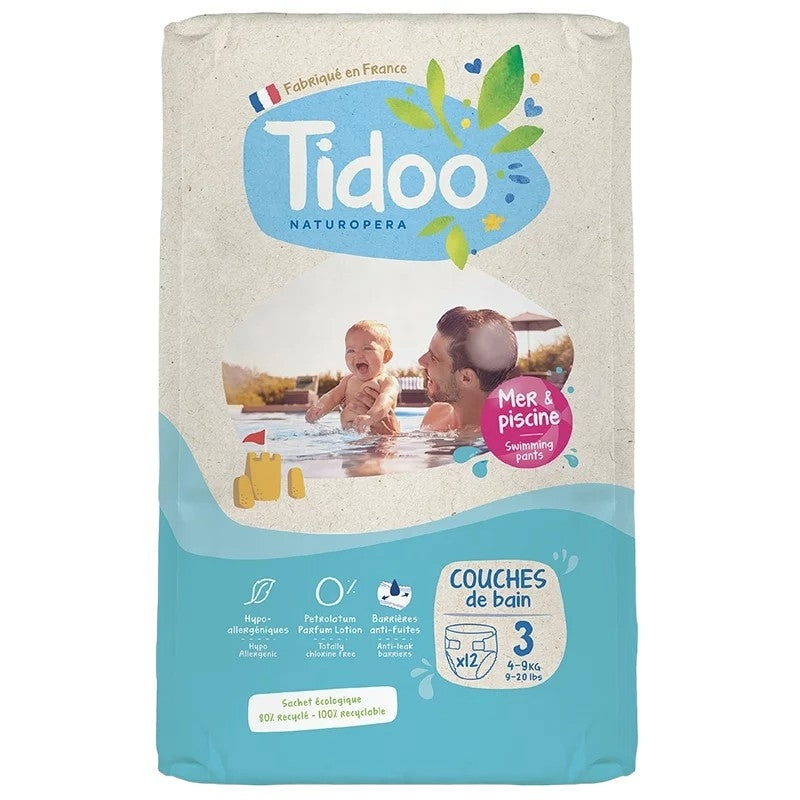 Couches de bains écologiques Taille 3 S 4-9 kg - 12 pièces - Tidoo
