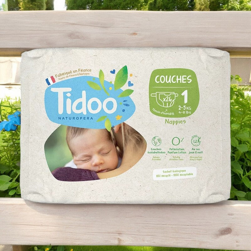 Umweltfreundliche Einwegwindeln Größe 1 XS 2-5 kg ​​- 26 Stück - Tidoo